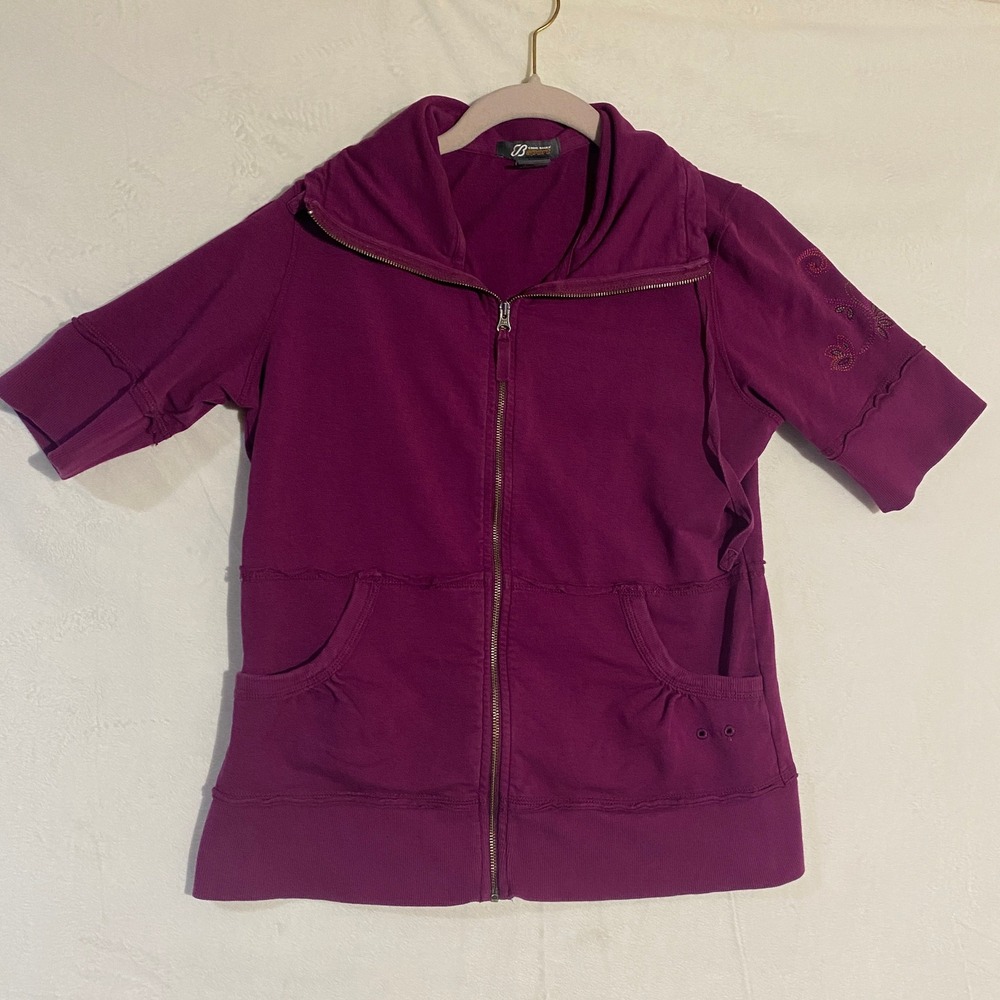 Eddie Bauer Sport Purple Short Sleeve Zip Up Hoodie Bamboo Blend Floral Medium
